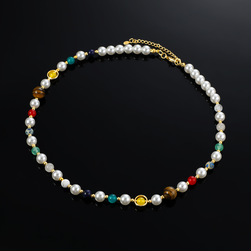 Universe Solar System Pearl & Healing Stones Chain