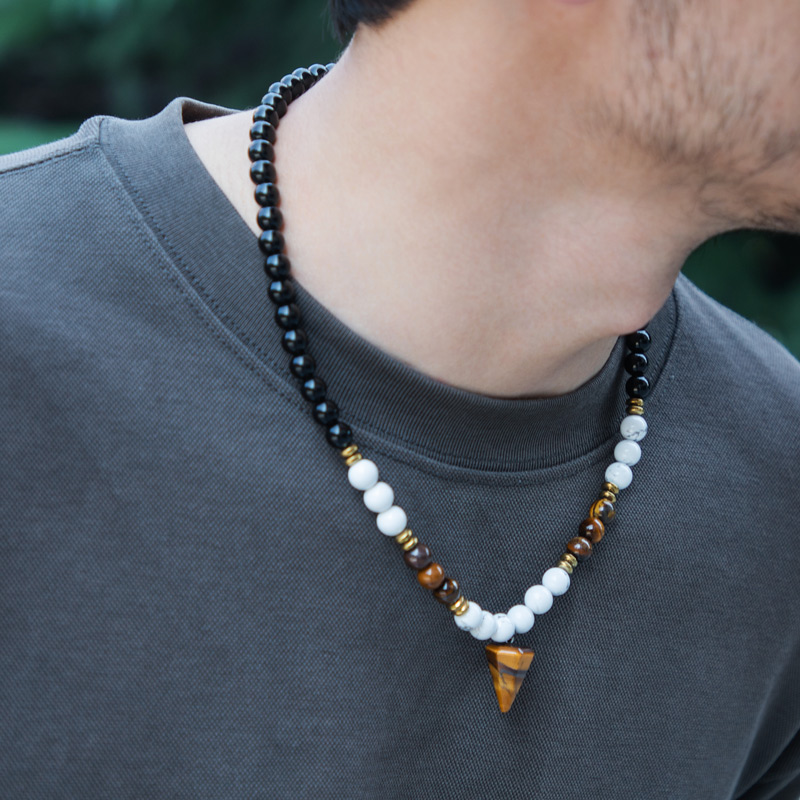 White Turquoise Beads Healing Necklace with Pointed Pendant