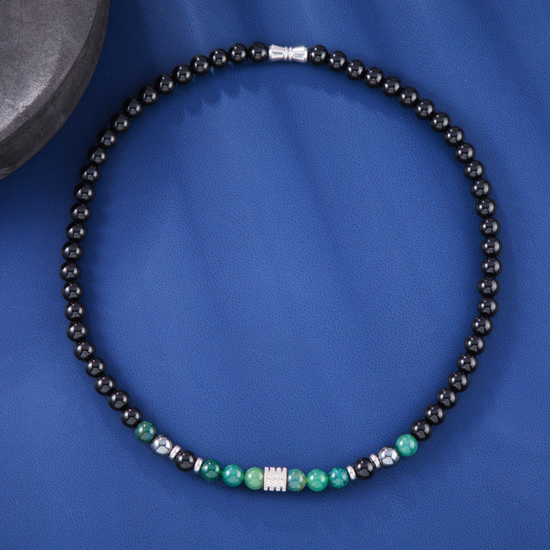  Ocean Grass Agate Black Obsidian Healing Stones Energy Necklace