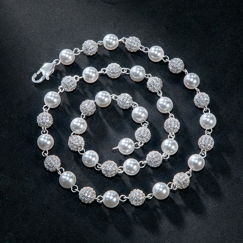 7mm Fully Iced Beaded Pearls Necklace