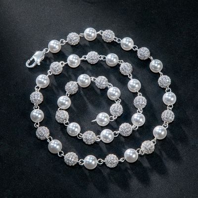 7mm Fully Iced Beaded Pearls Necklace