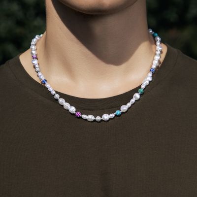  Irregular Pearls & Iced Multi-colour Ball Chain