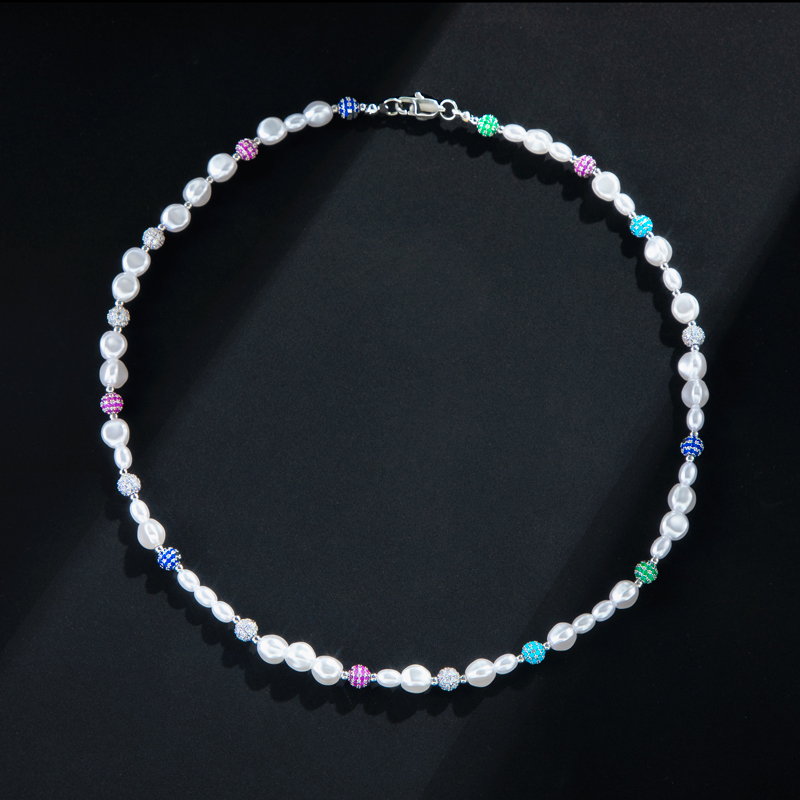  Irregular Pearls & Iced Multi-colour Ball Chain