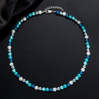  7mm Blue & White Alternate Pearl Necklace