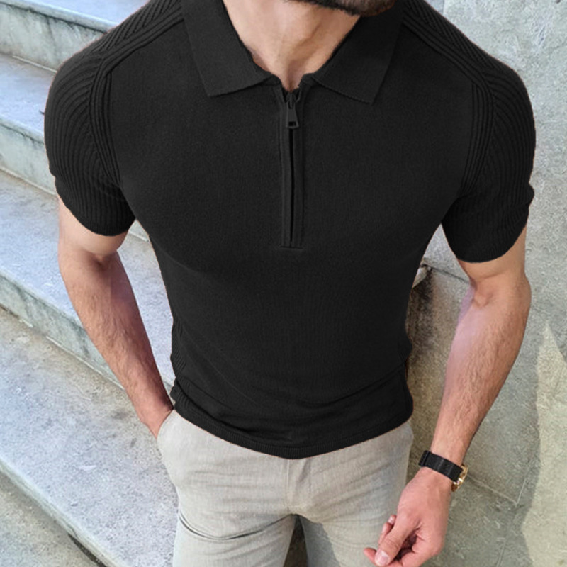 New Slim-fit Lapel Short-sleeved Knitted Polo Shirt