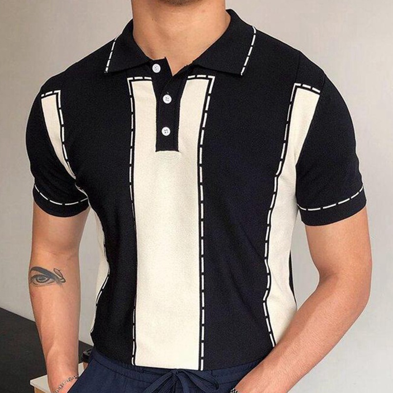 Men's Knitted Stitching Contrast Color Business Polo Shirt