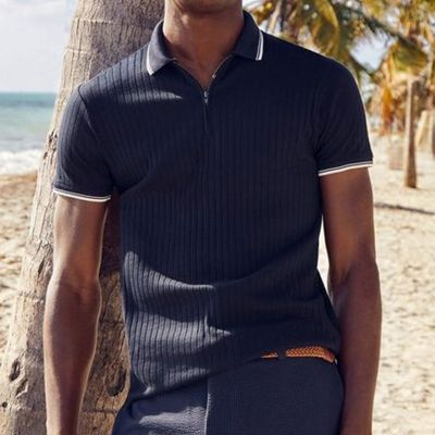 Striped Casual Solid Color Short-sleeved Polo Shirt