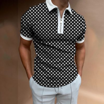 New Zipper Printed Dot Polo Shirt