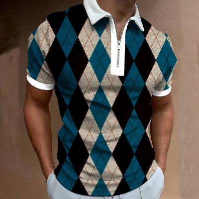 Fashion Printed Lapel Short Sleeve Pullover POLO Shirt