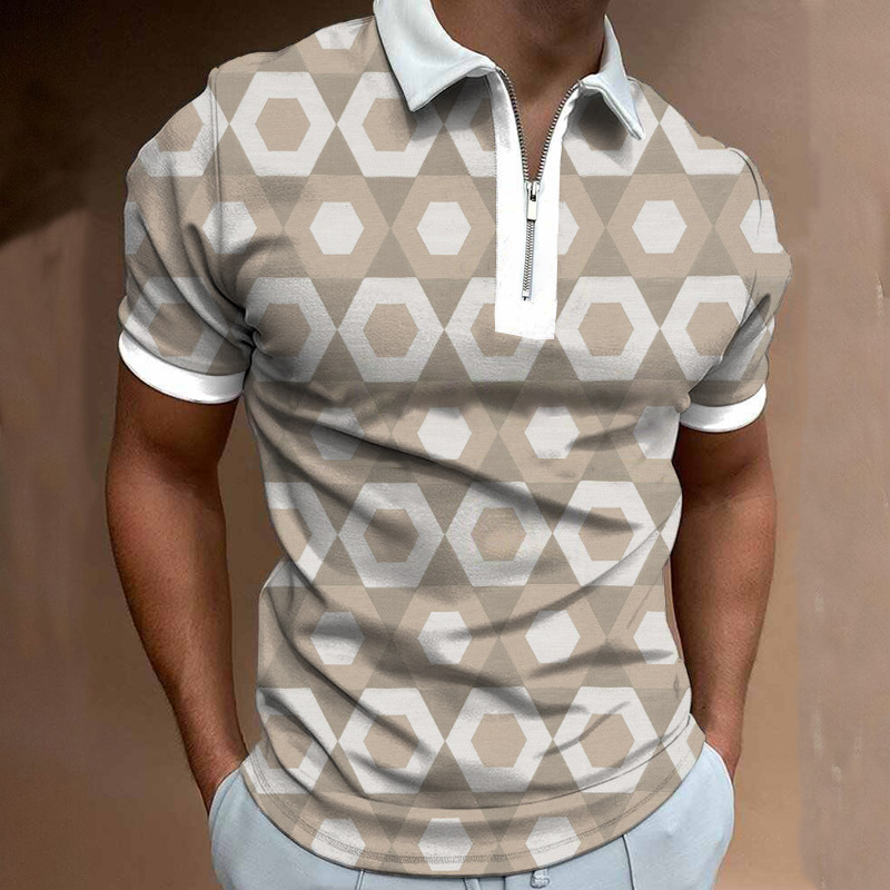 Fashion Printed Lapel Short Sleeve Pullover POLO Shirt