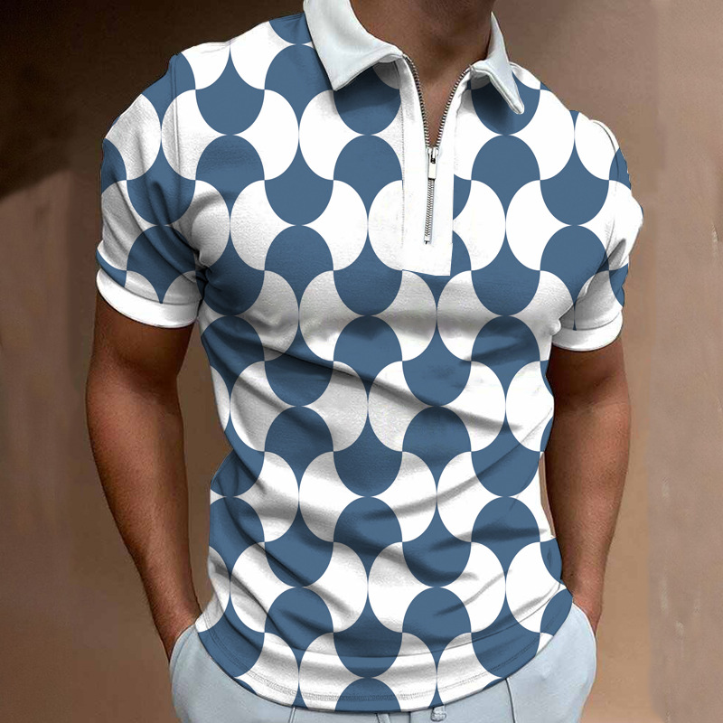 Fashion Printed Lapel Short Sleeve Pullover POLO Shirt