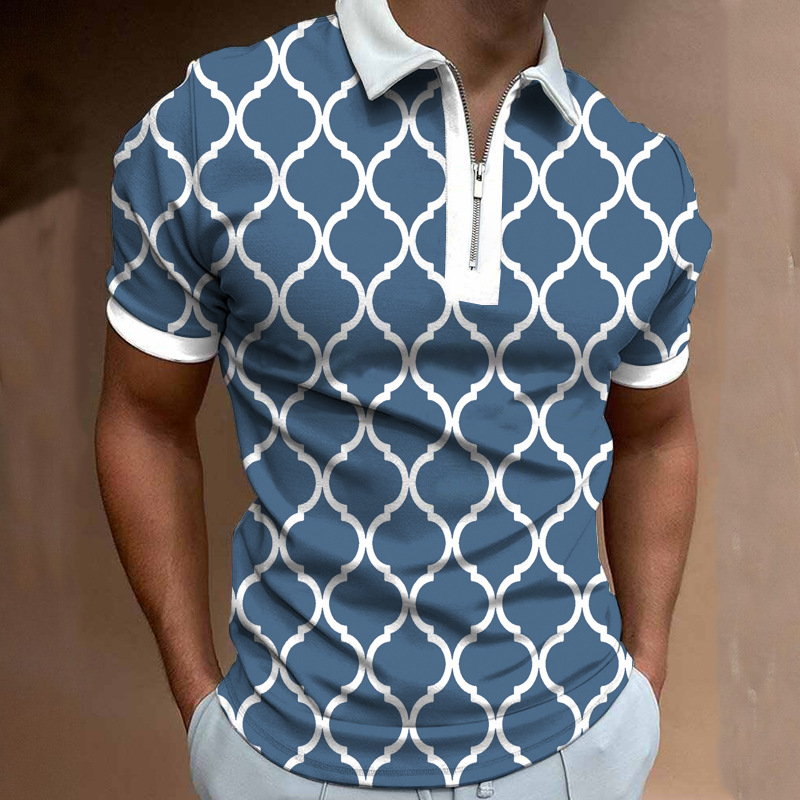 Fashion Printed Lapel Short Sleeve Pullover POLO Shirt