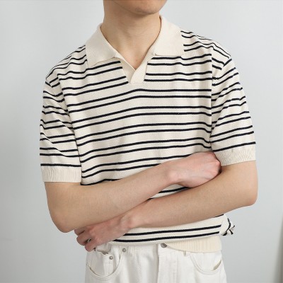 V-Neck Ice silk Striped Polo Shirt