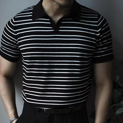 Slim Lapel Striped Polo Shirt