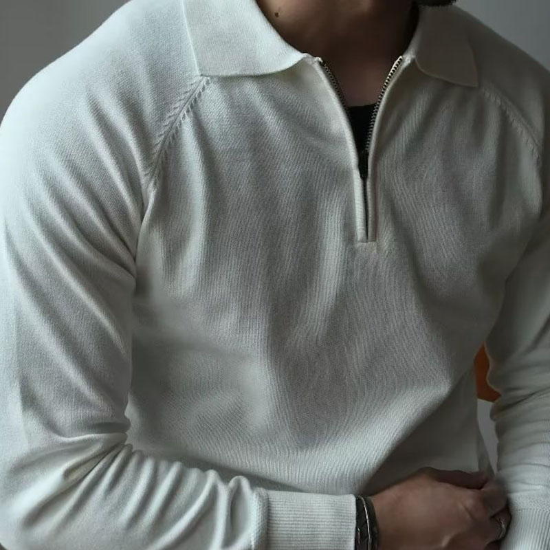 Retro Business Zipper Knitted Polo Shirt