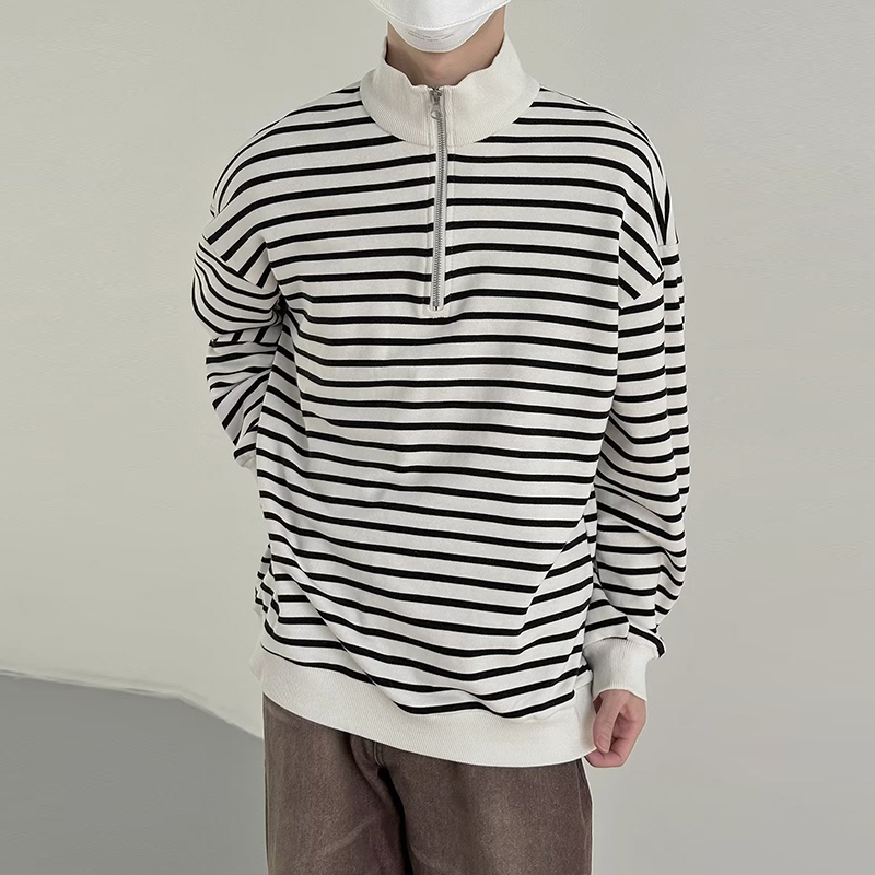 Simple Striped Half Zip POLO Shirt