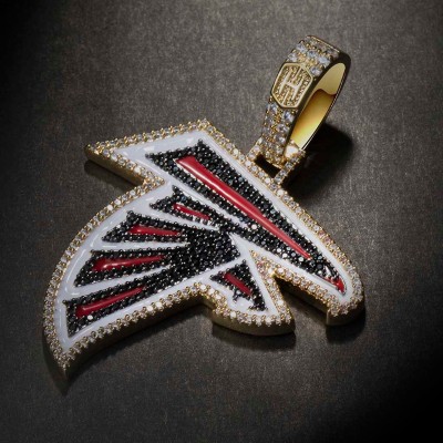 Iced Red and Black Falcon Pendant in Gold