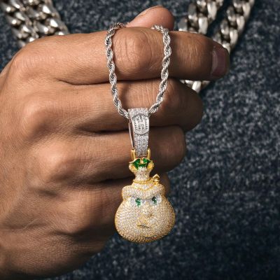 Iced Money Bag Pendant in Gold