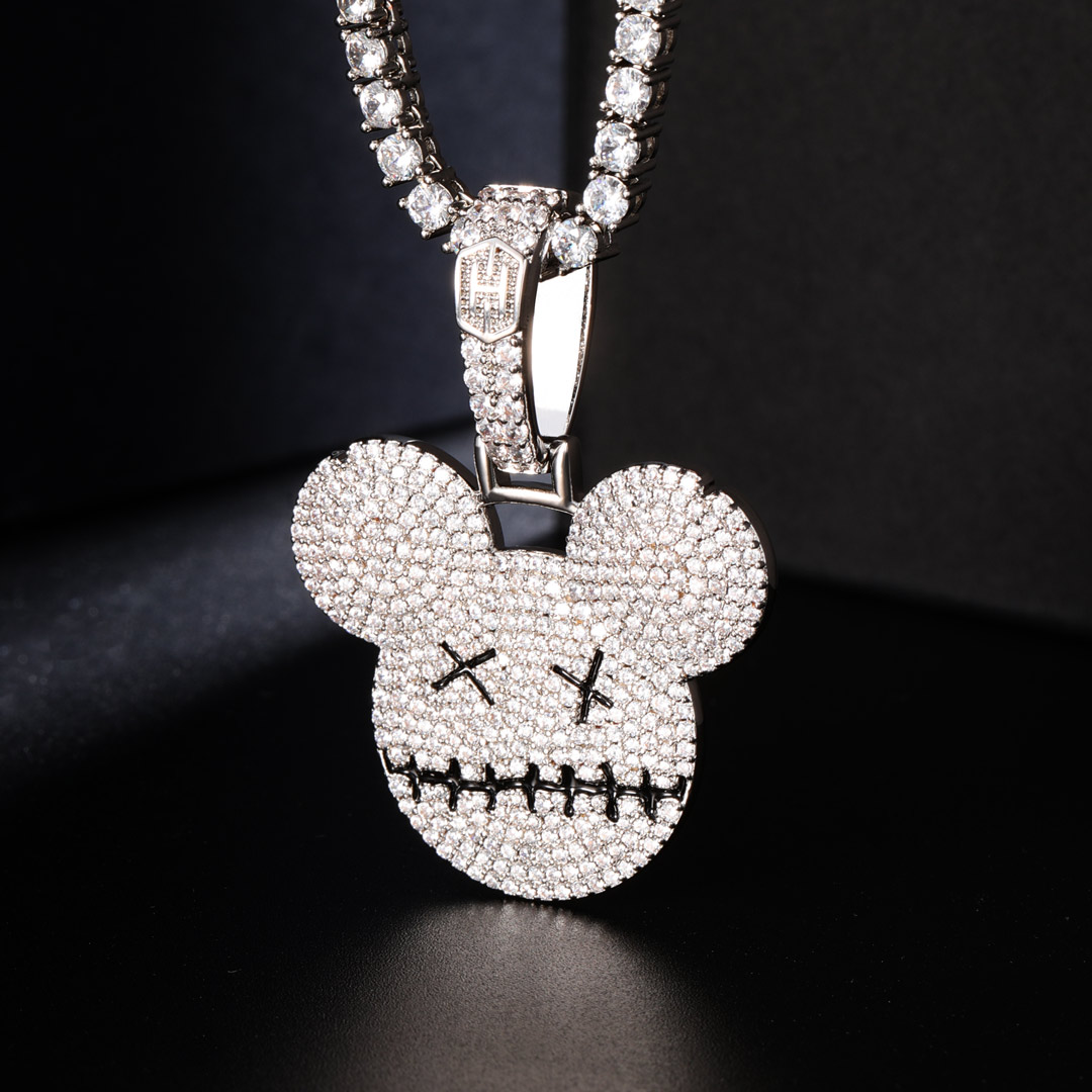 Iced Cartoon Mouse Pendant in White Gold