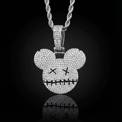Iced Cartoon Mouse Pendant in White Gold