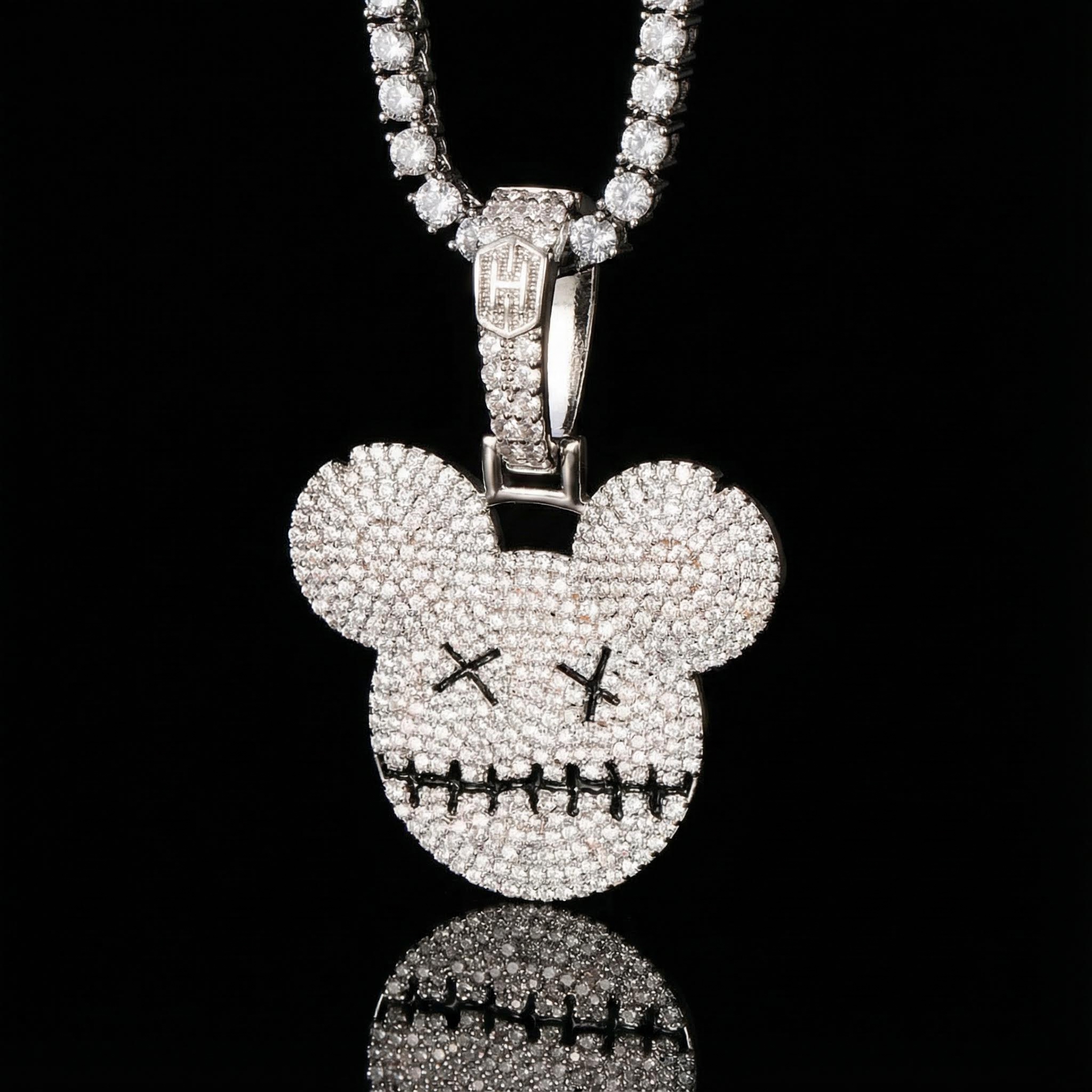 Iced Cartoon Mouse Pendant in White Gold