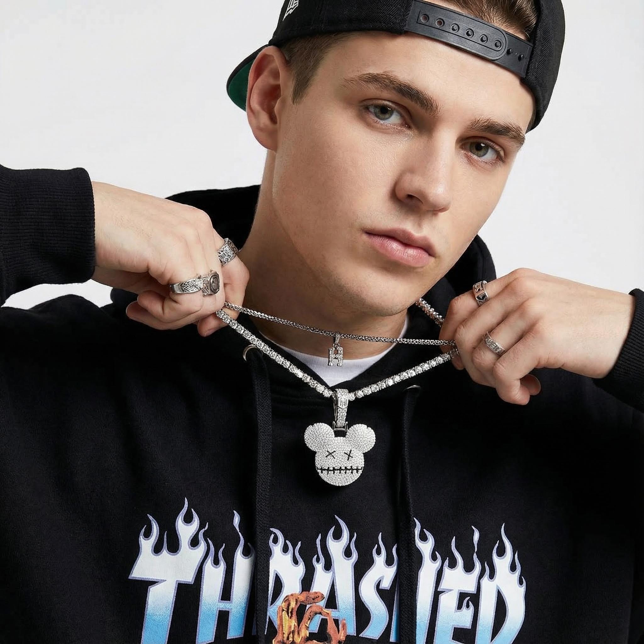 Iced Cartoon Mouse Pendant in White Gold