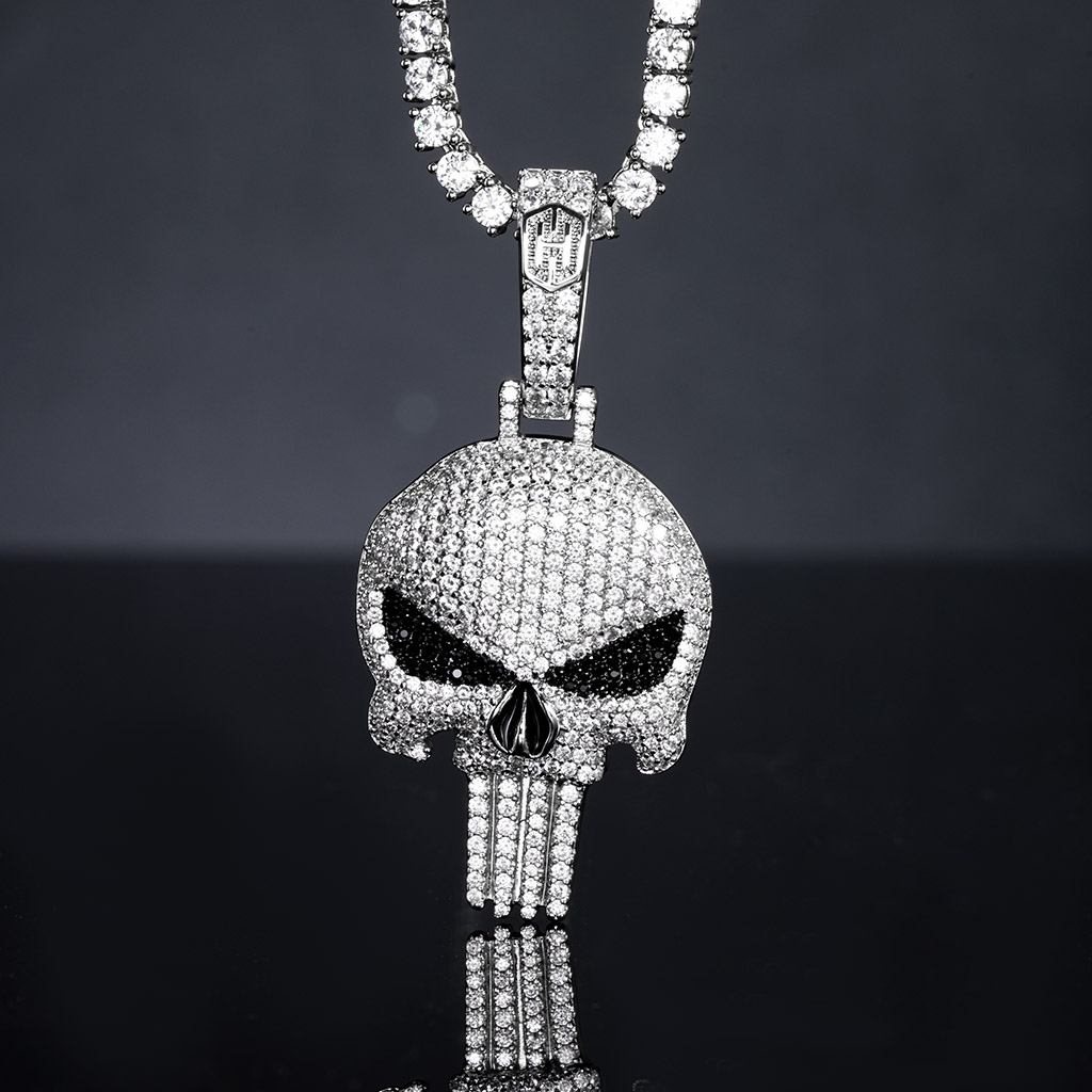 Iced Evil Skull Pendant in White Gold - Helloice Jewelry