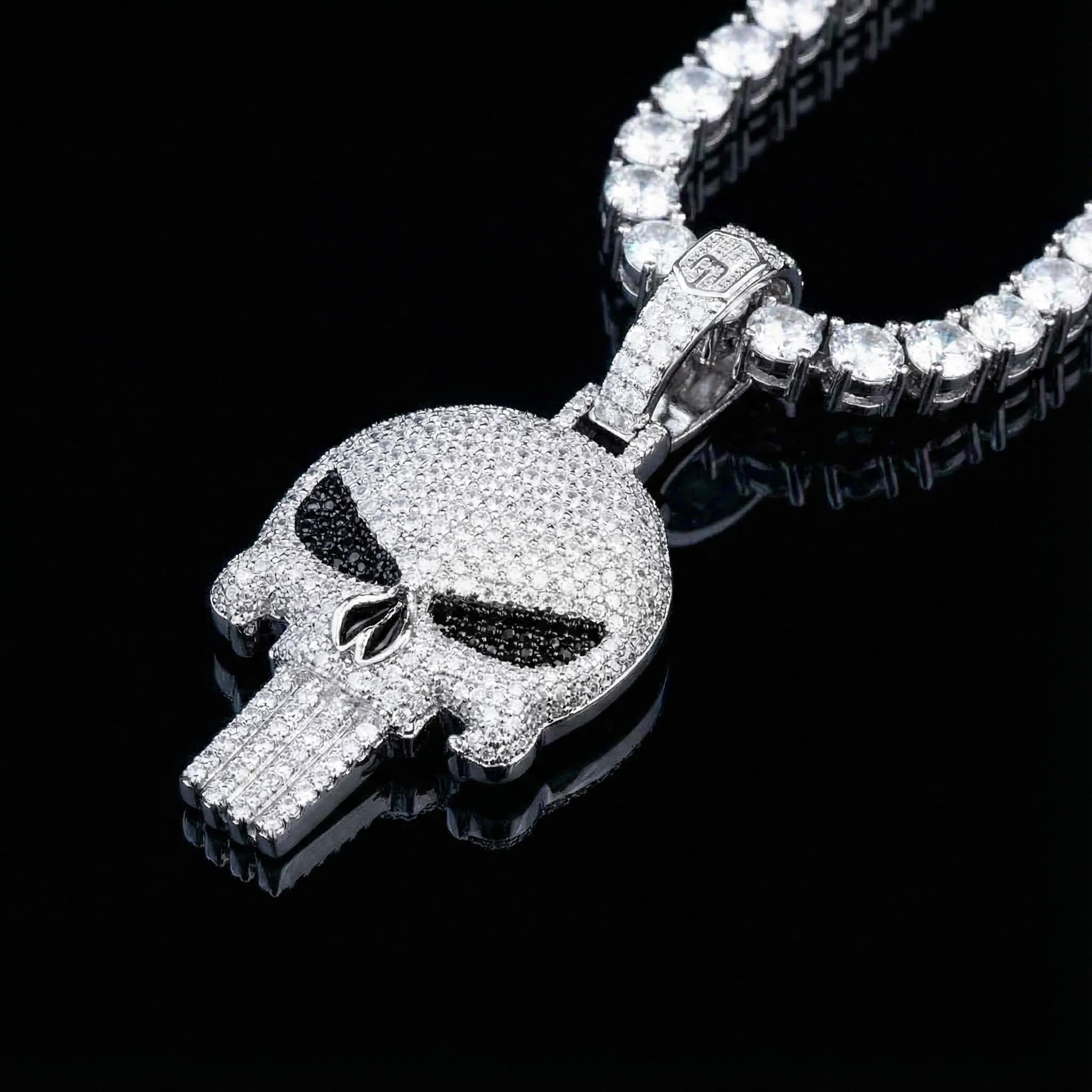 Iced Evil Skull Pendant in White Gold Iced Evil Skull Pendant in White Gold