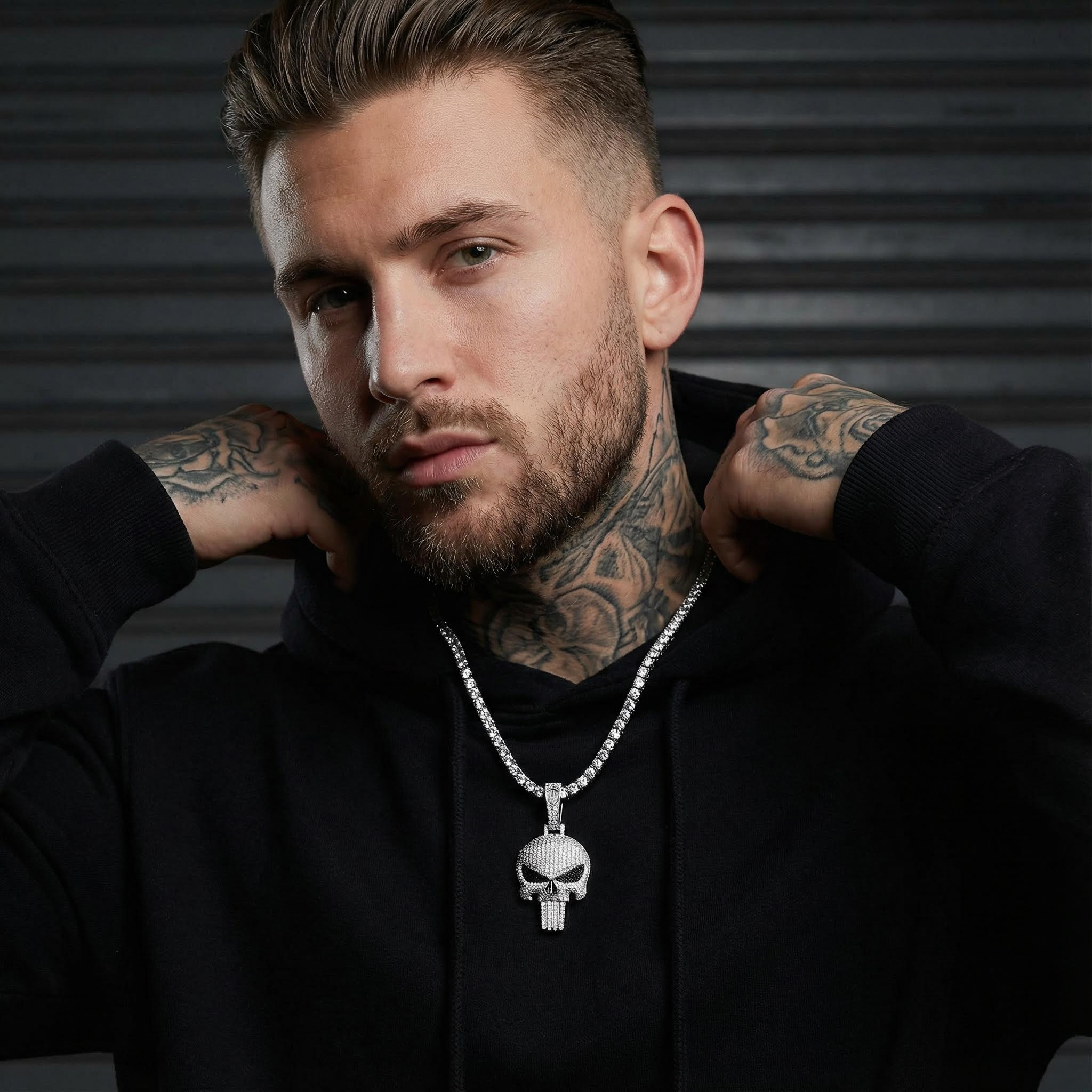 Iced Evil Skull Pendant in White Gold Iced Evil Skull Pendant in White Gold