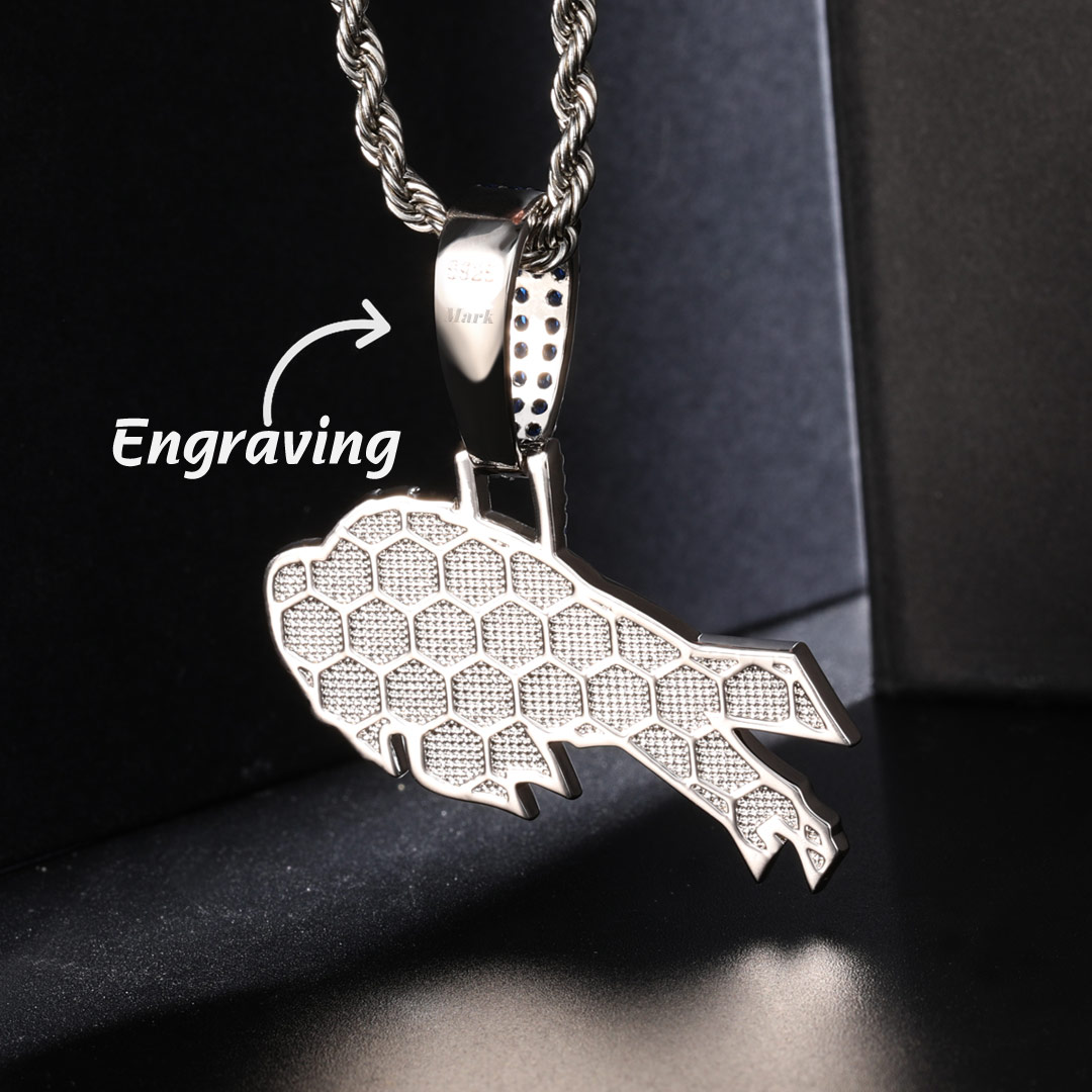 Iced Wild Bison Pendant in White Gold