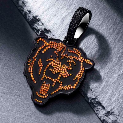 Iced Roaring Bears Pendant in Black Gold