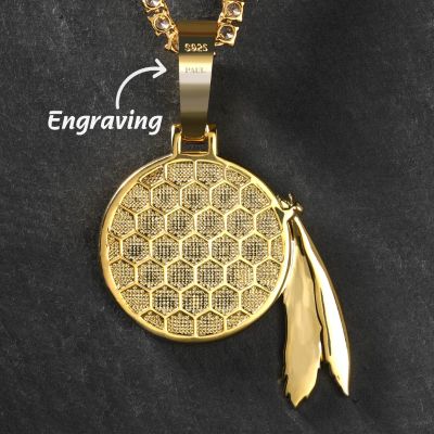  Iced American Indian Pendant in Gold