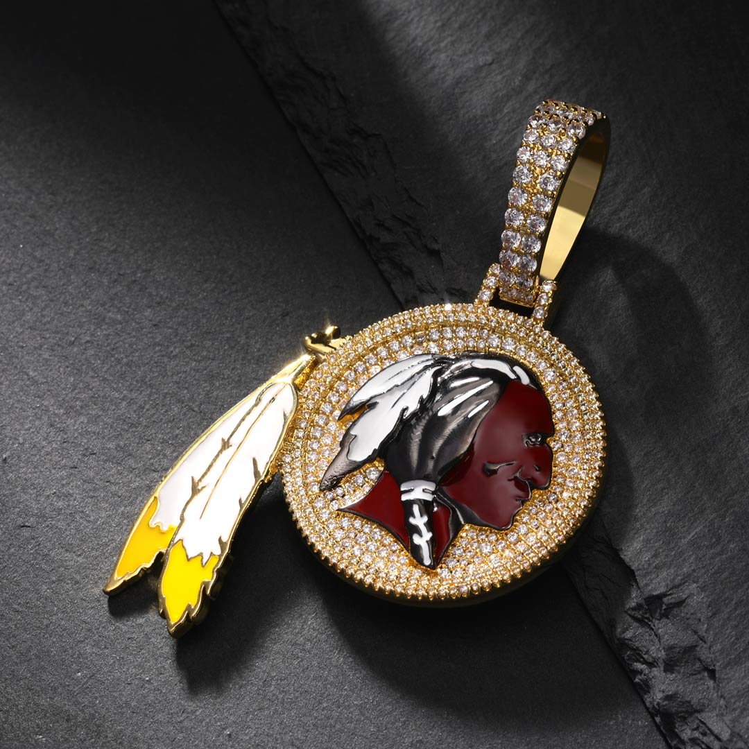  Iced American Indian Pendant in Gold