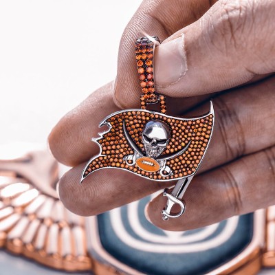 Iced Skull and Swords Pirate Flag Pendant in White Gold