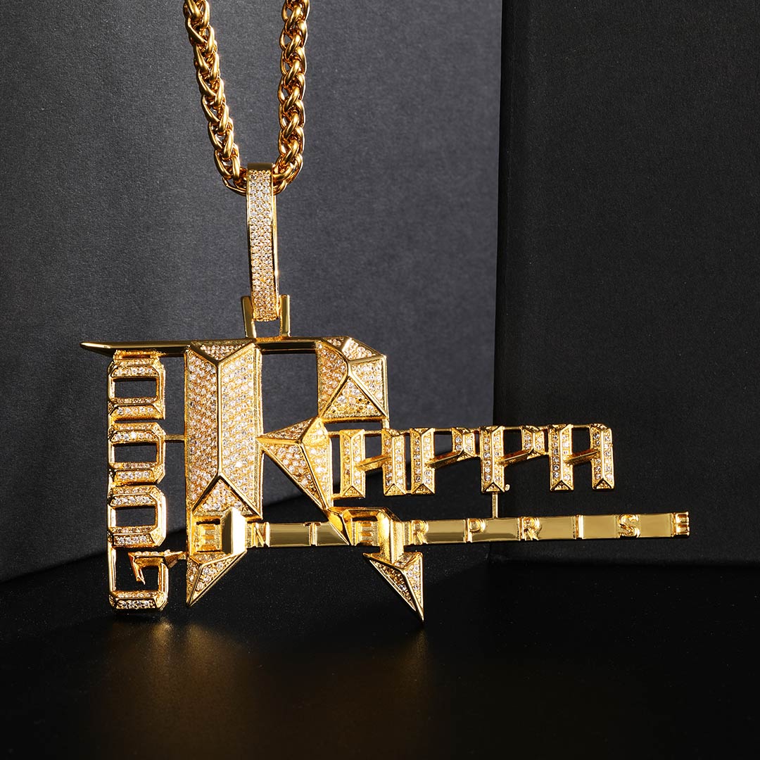 Iced Popular Records Pendant in Gold