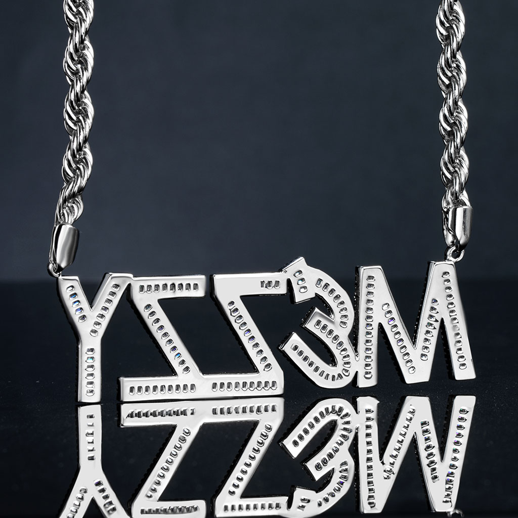 Iced Custom Baguette Letters Pendant with 5mm 24" Rope Chain