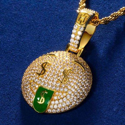 Iced Money Face Emoji Pendant in Gold