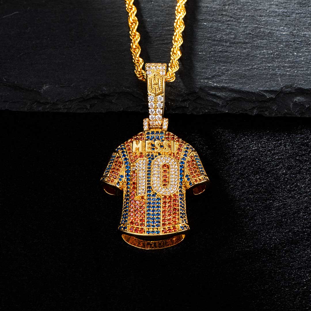 Iced "10" Jersey Pendant in Gold