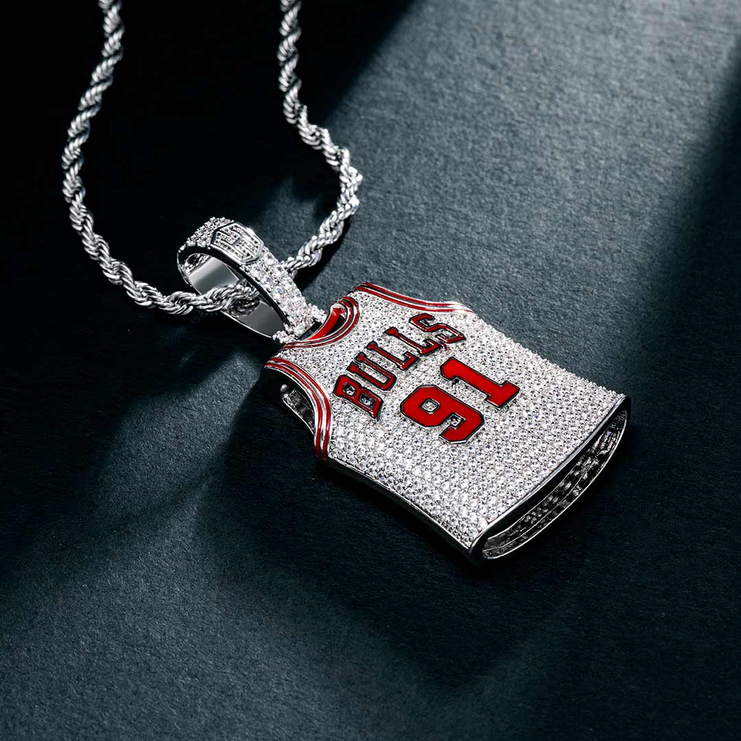 Iced 91 Jersey Pendant in White Gold