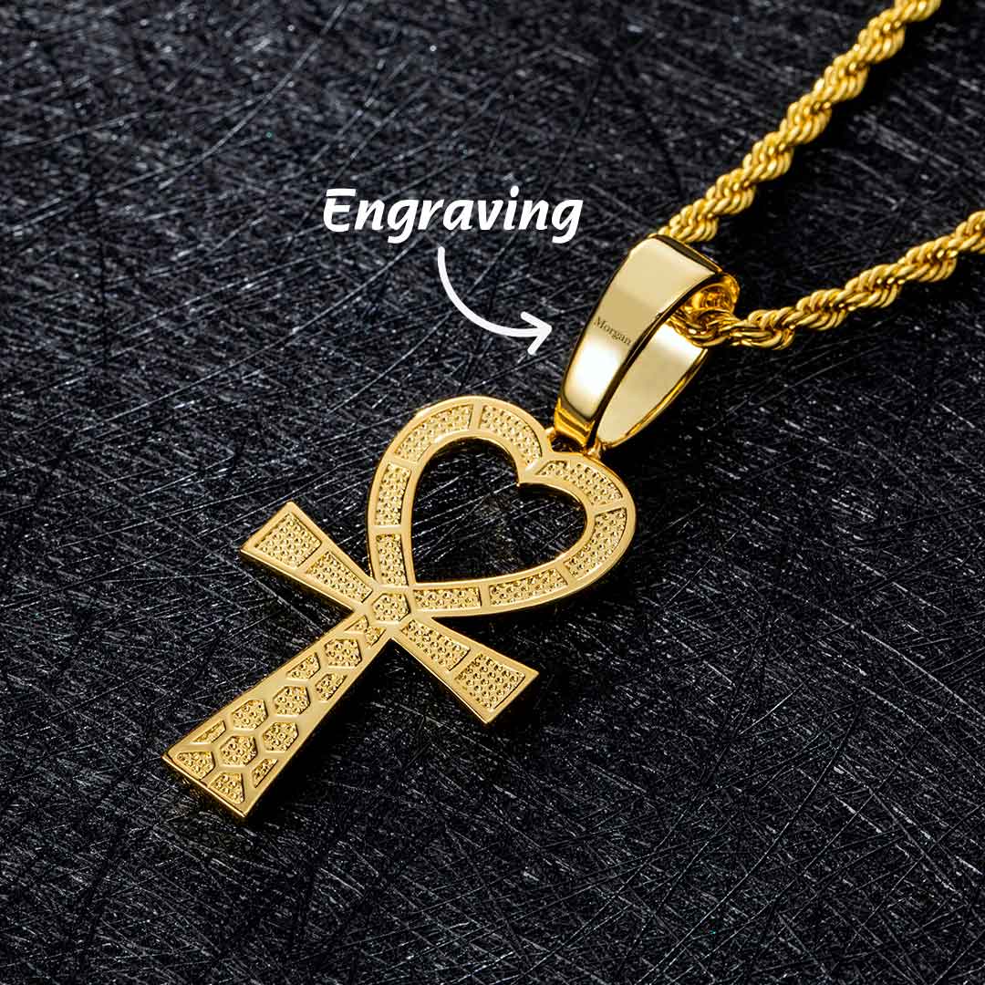Heart Shape Ankh Cross Pendant in Gold