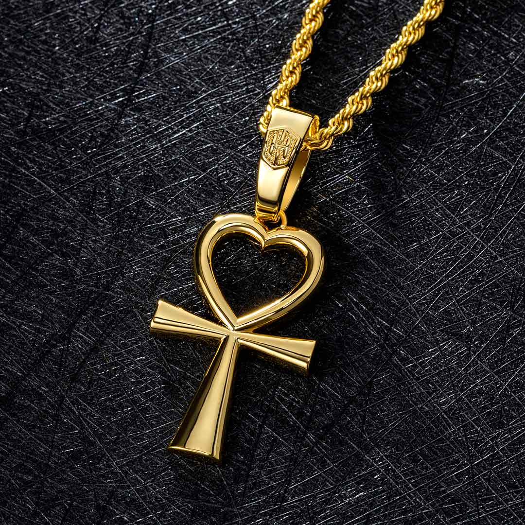 Heart Shape Ankh Cross Pendant in Gold