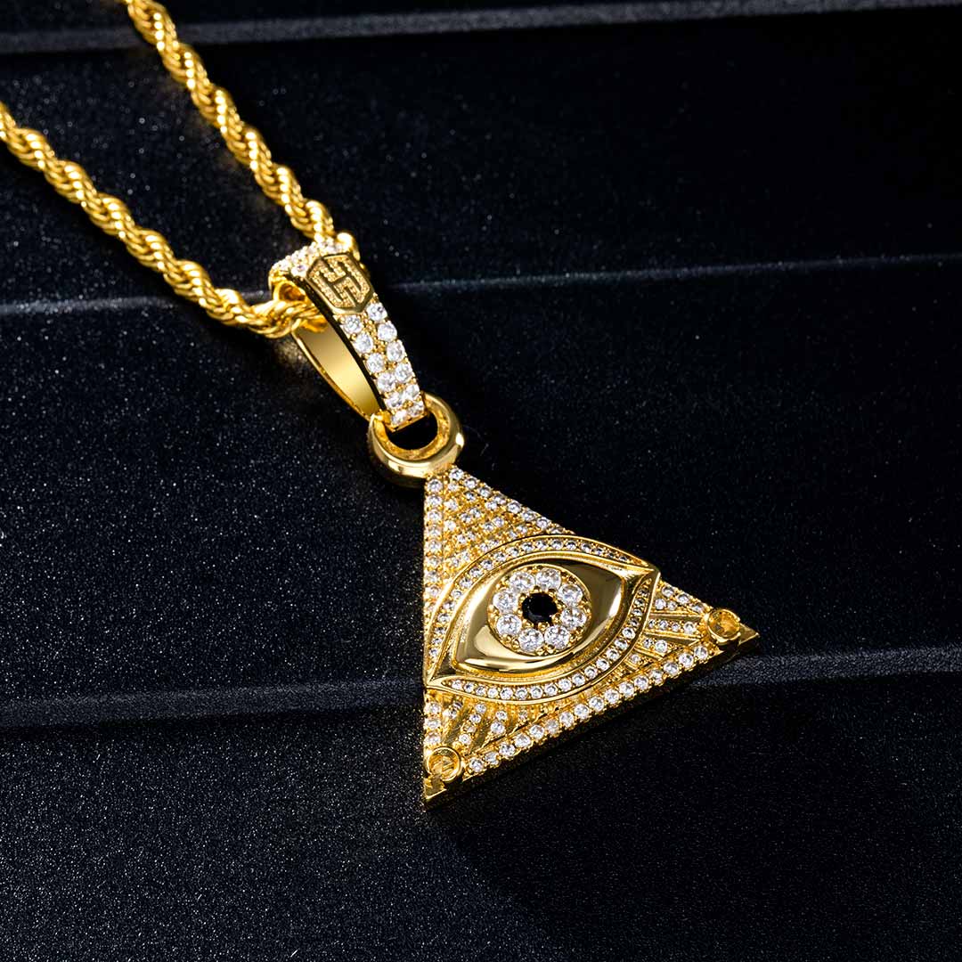 Iced Eye Of Providence Pendant in Gold