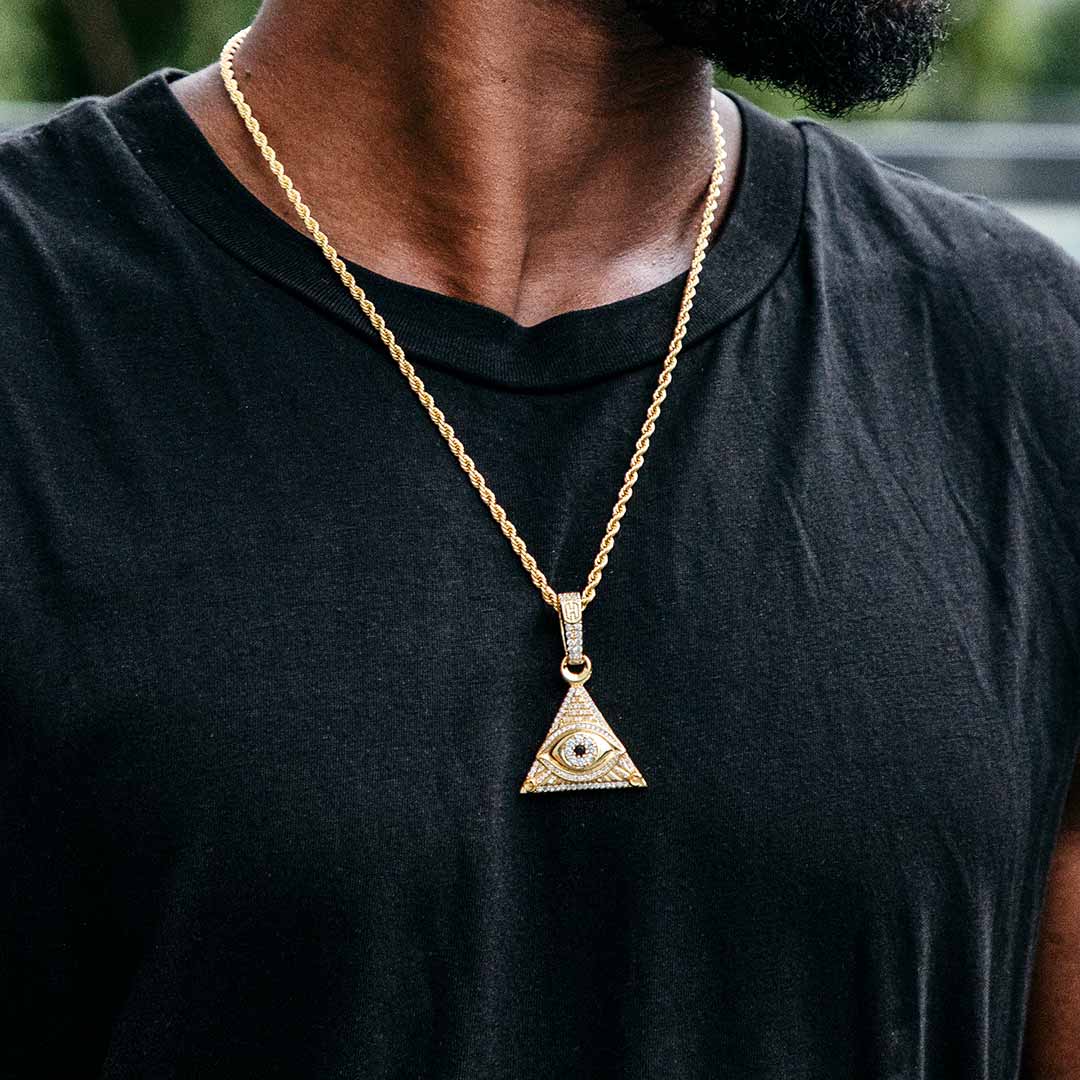 Iced Eye Of Providence Pendant in Gold