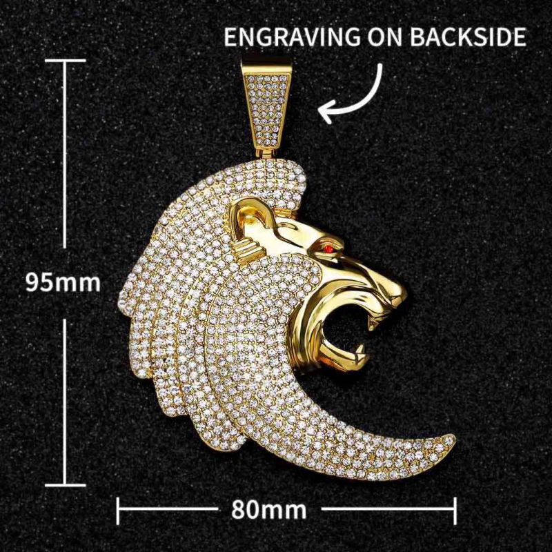 Iced Lion Head Pendant in Gold