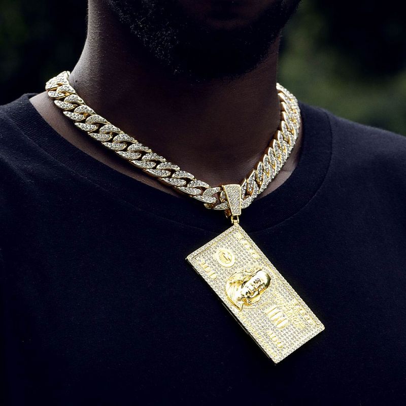 Iced Dollar Pendant in Gold