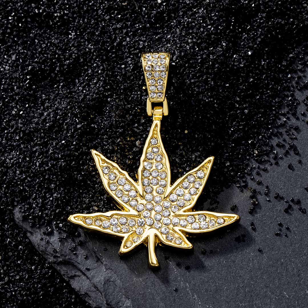 Iced Leaf Pendant in Gold