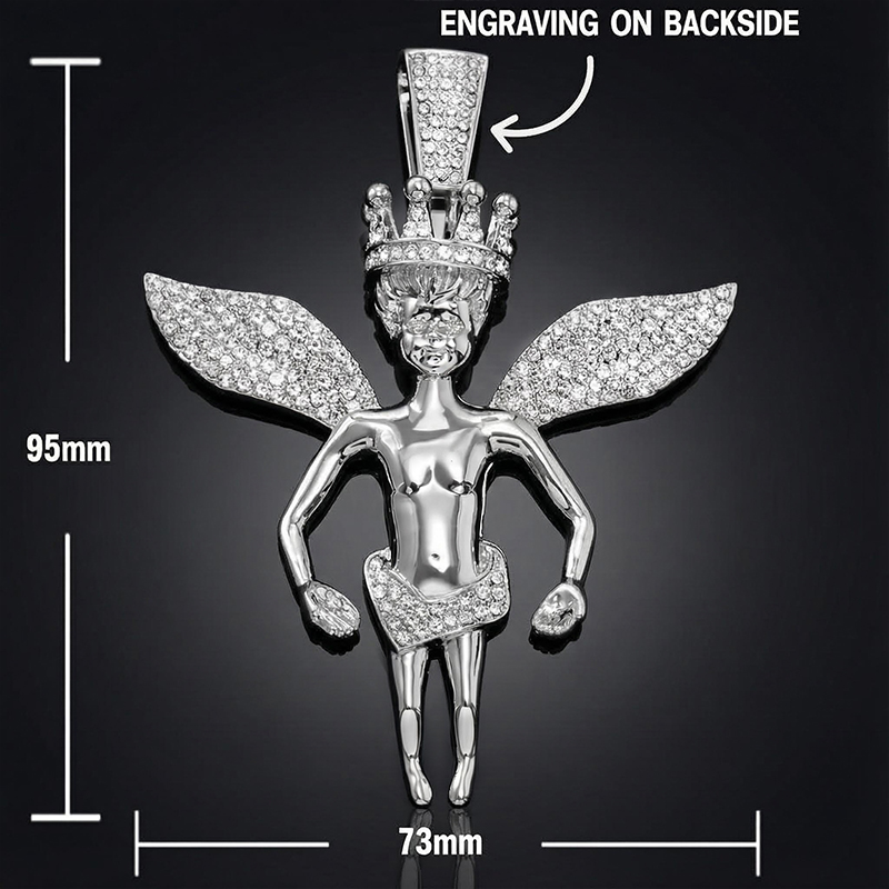Iced Large Angel Pendant in White Gold Iced Large Angel Pendant in White Gold
