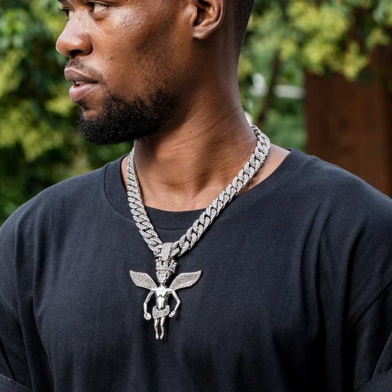 Iced Large Angel Pendant in White Gold Iced Large Angel Pendant in White Gold