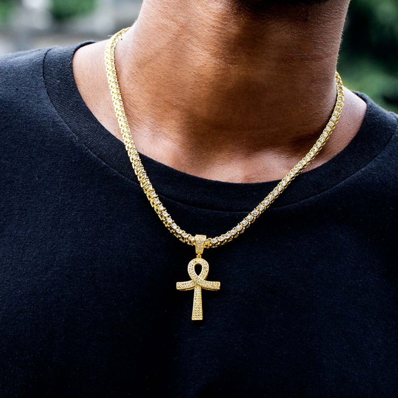 Iced Overlapping Ankh Pendant in Gold