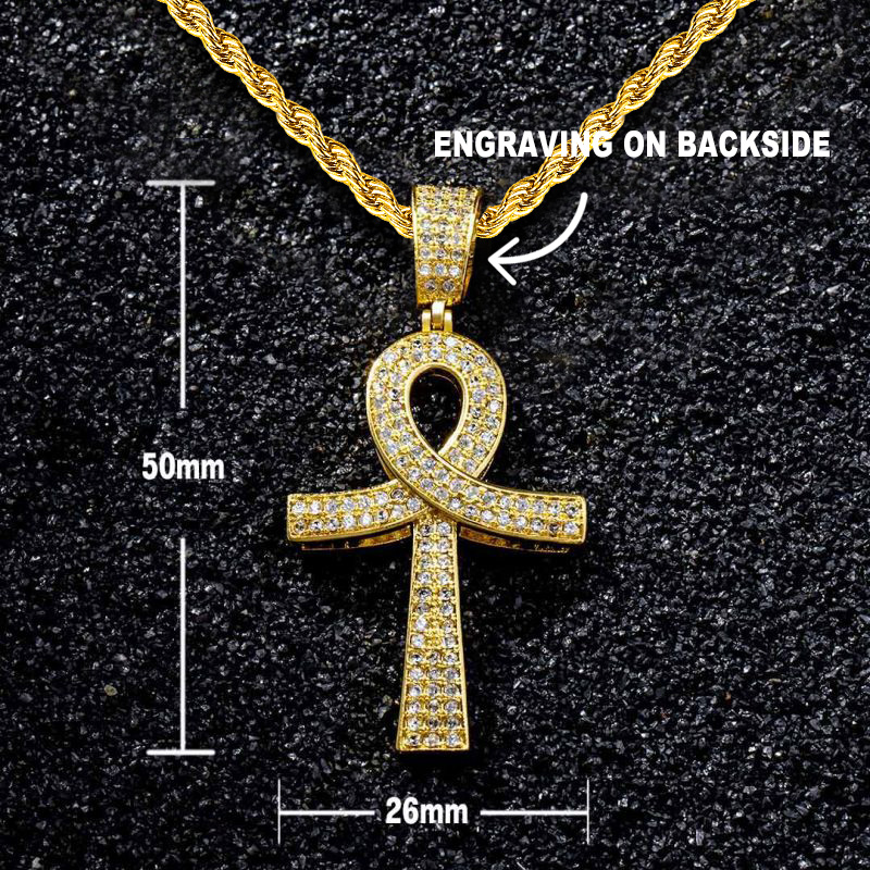 Iced Overlapping Ankh Pendant in Gold